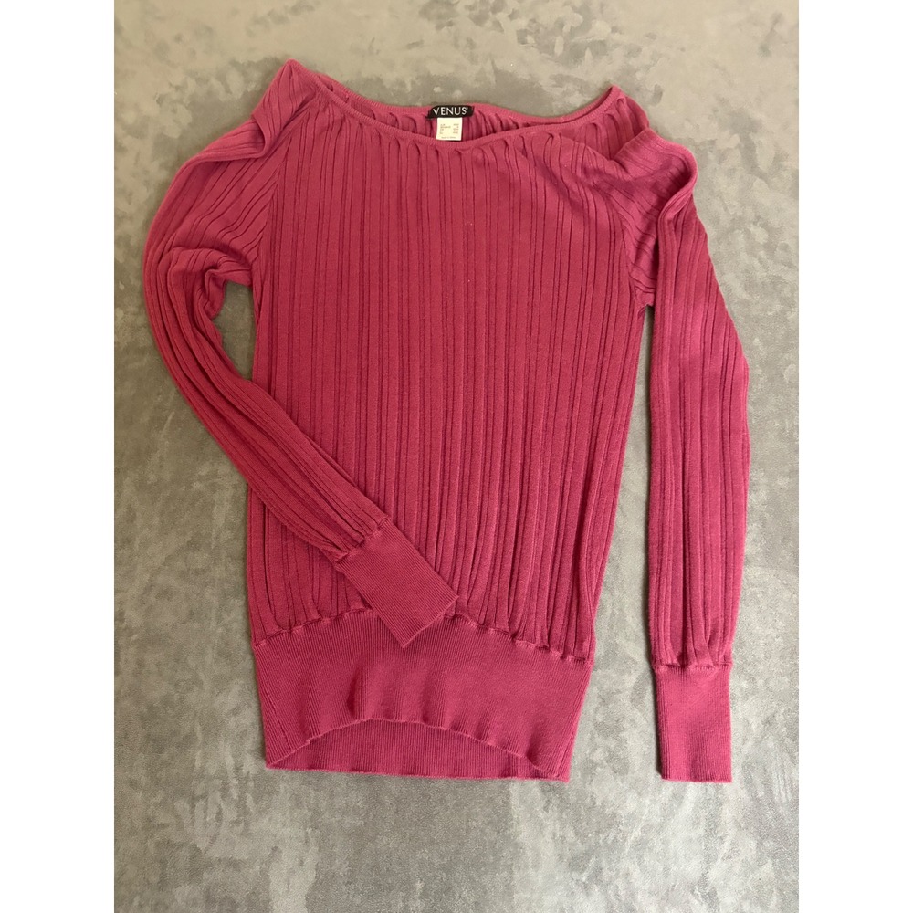 Venus Magenta Pink Ribbed Knit Boat Neck Long Sleeve Sweater Size Medium